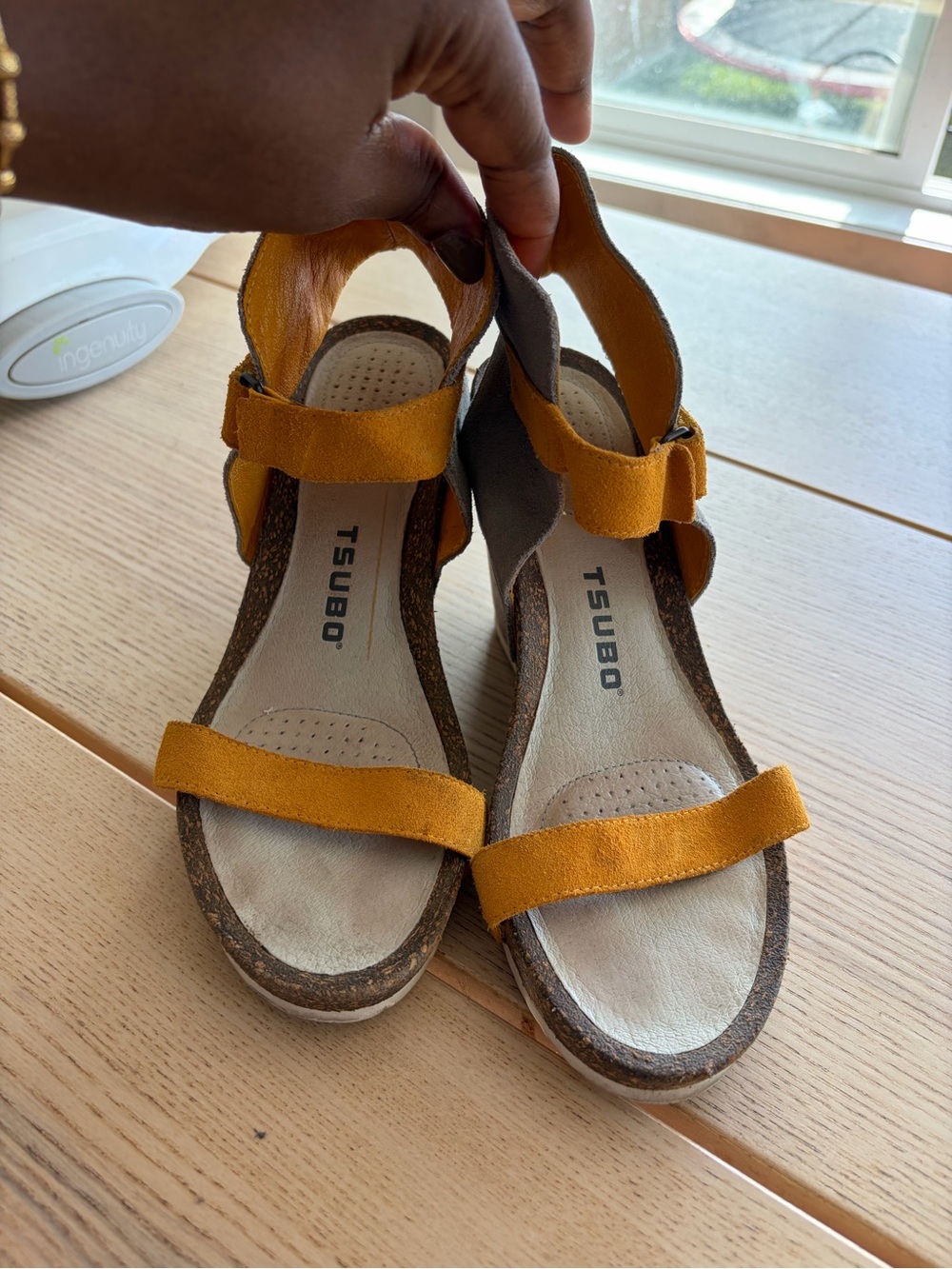 Tsubo Ochre Suede Sandal Wedges